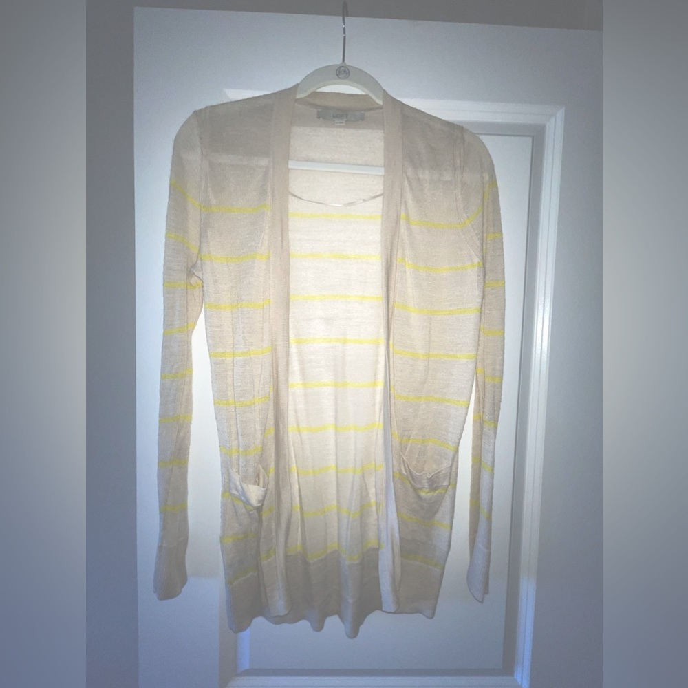 Loft Tan Long Sleeve Sweater with Yellow Stripes!
